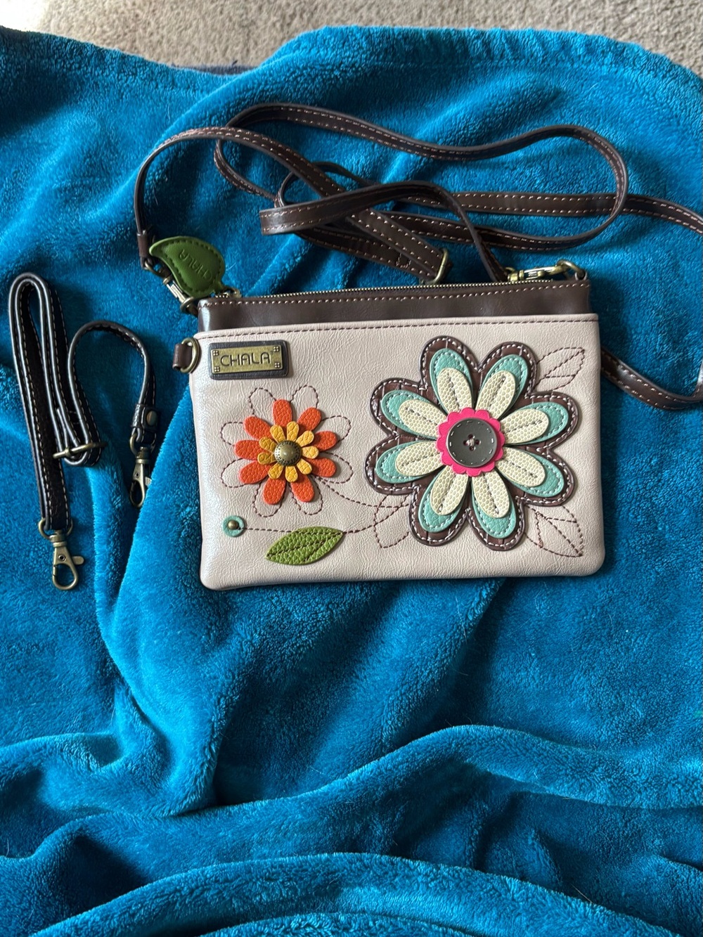Chala Floral Crossbody Bag in Beige, Brown, Teal, Orange